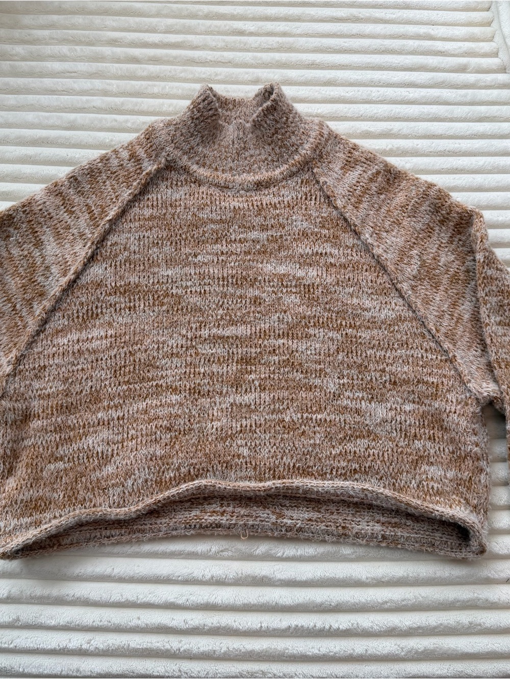 Altar'd State Cropped Brown and Cream Marled Turtleneck Sweater. Medium
